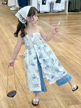 Abito da bambina estivo nuovo stile vacanza abito a canotta da spiaggia fiore per bambini spacco monopetto abbigliamento per bambini alla moda