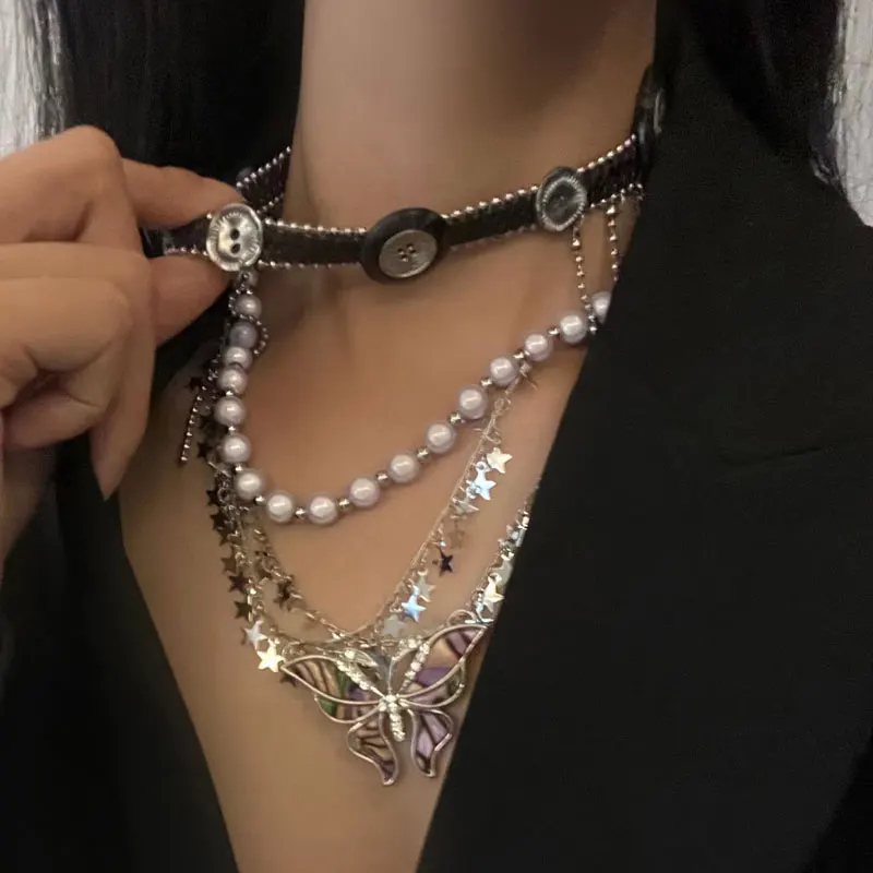 Butterfly Necklace Imitation Pearl Necklace for Women Exaggerated Luxury Wedding Party Pendant for Women Fashion Jewelry 2023