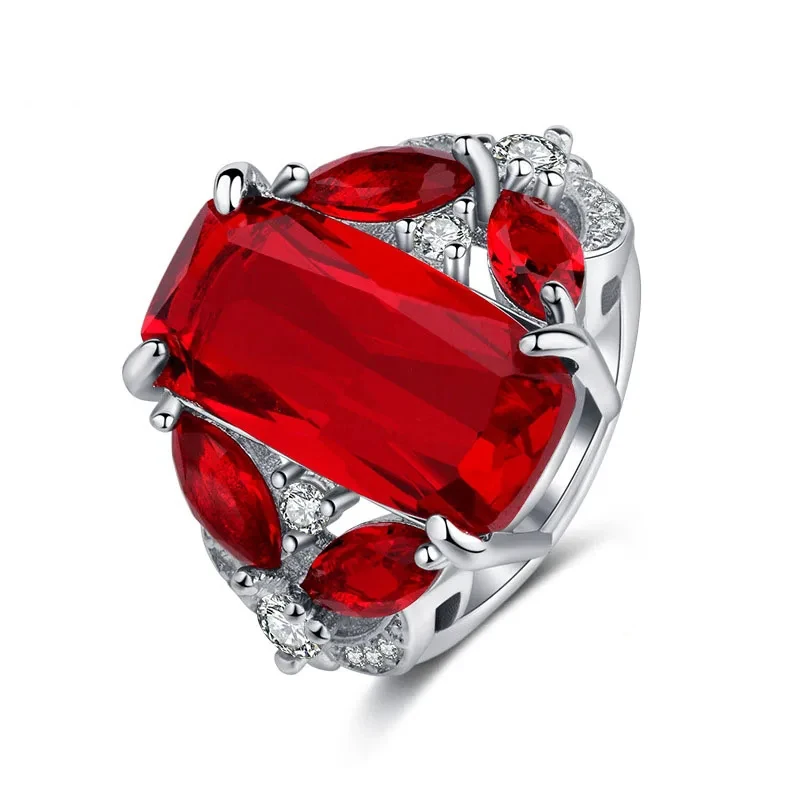 Fashion Female Real 925 Sterling Silver Jewelry Ring Have Stamp AAA Big Red CZ Stone Wedding Rings for Women Party silver rings silver ring wedding rings