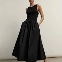 HXAO Black Dress Women Slim Simple O Neck Sleeveless Long Dress Holiday Dress Street Casual Dresses 2025 Women's Summer Dress - Image 2
