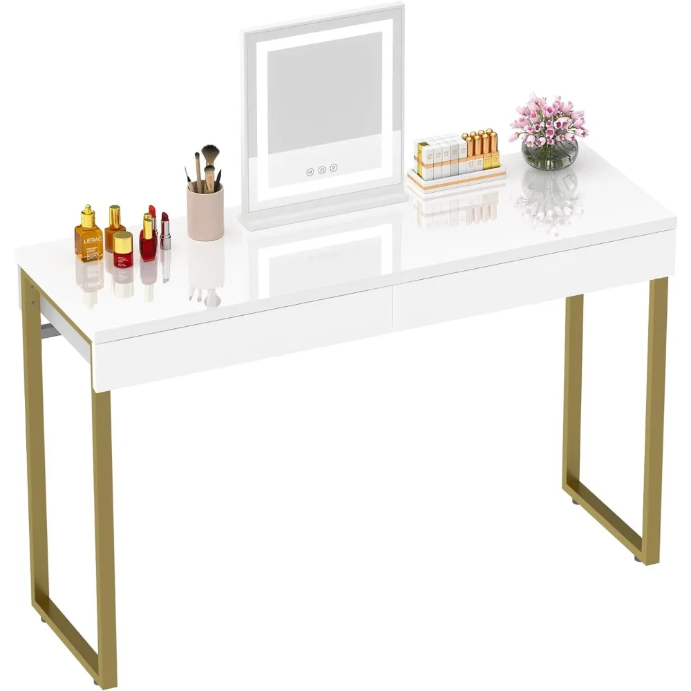 

GreenForest Vanity Desk with 2 Drawers Glossy White 39 inch Modern Home Office Computer Desk Makeup Dressing Console Table with