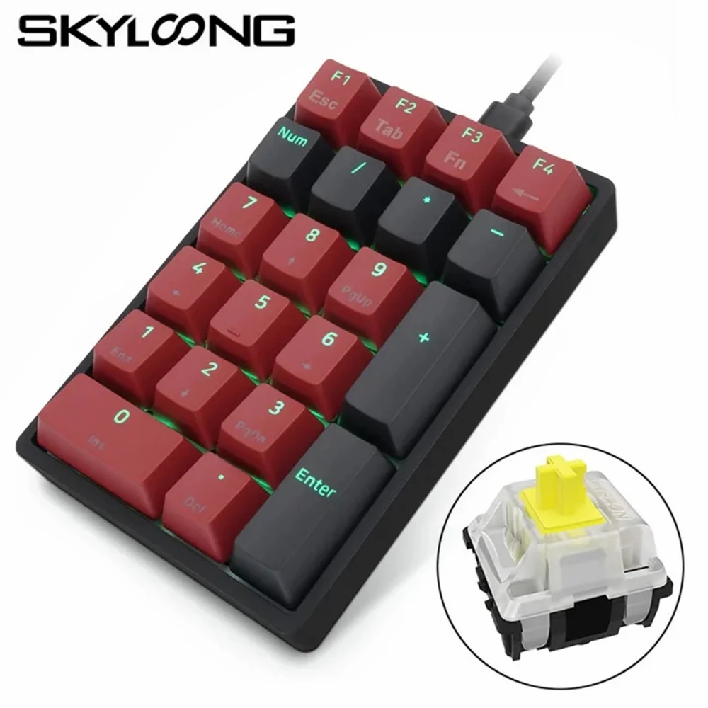 

Портативная Проводная цифровая клавиатура Skyloong SK21 с мини-USB, подсветка RGB, цифровая клавиатура, полностью программируемая оптика, механическая клавиатура