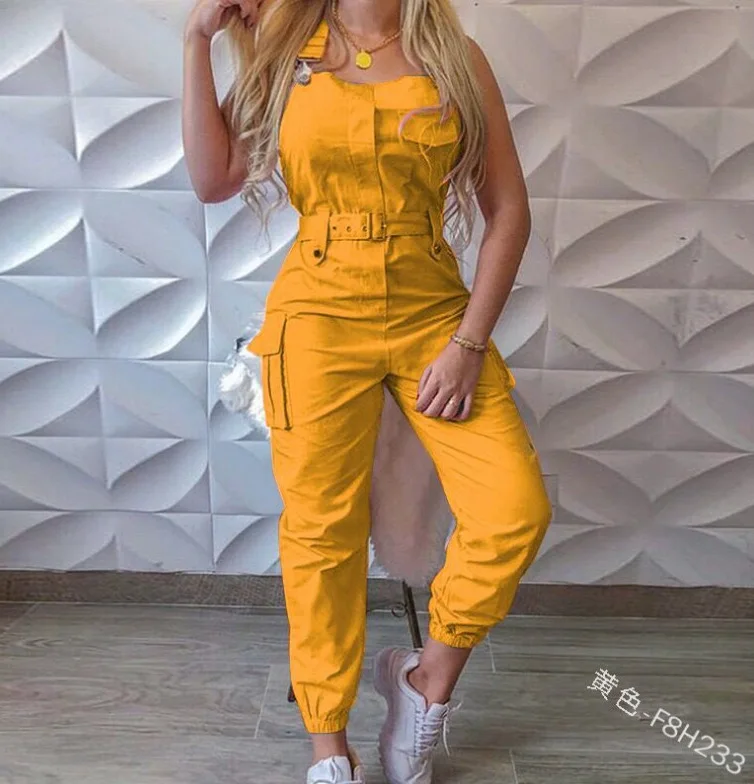Autumn Women's Clothing Bodysuit Jumpsuit 2023 Simple Zipper Cargo High Waisted Conjoined Body Pants Sleeveless Strap Trousers - Image 6