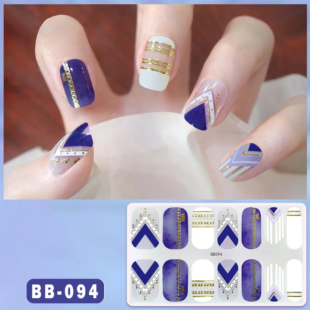 French Manicure Gel Nail Patch Slider Adhesive Waterproof Long Lasting Full Gel Nail Sticker 14Tips