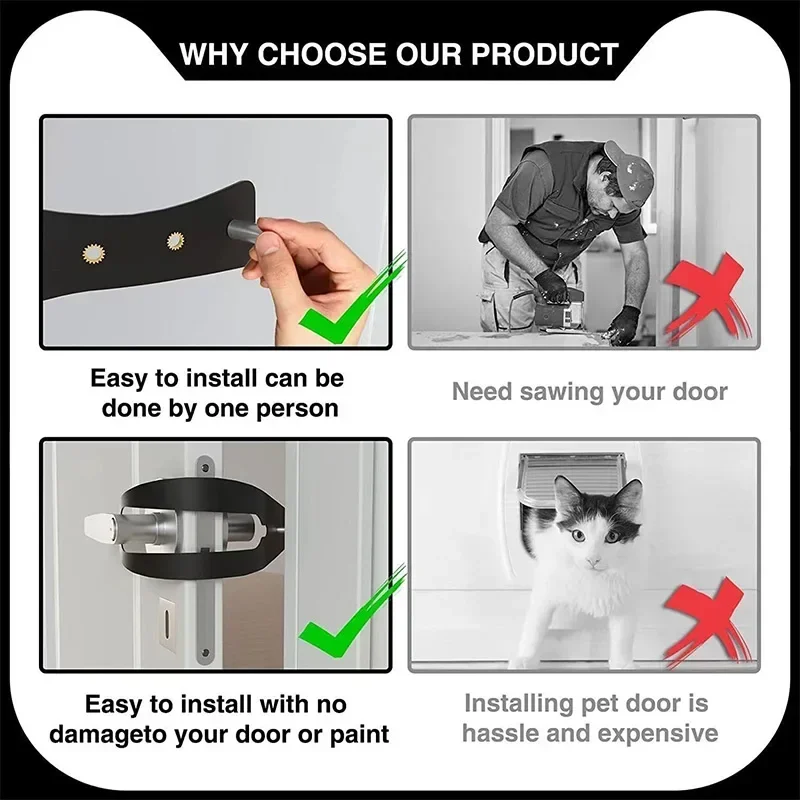 New Adjustable Elastic Cat Door Holder Latch Punch-free Gate Lock Keep Cat Dog Out From Entering Pet Supplies