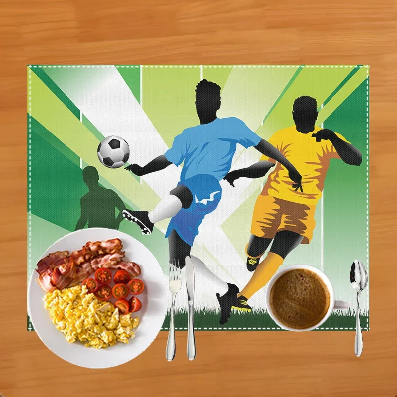 Soccer Field Print Dining Table Placemat - Linen Kitchen Accessory for Coffee Cups and Tableware