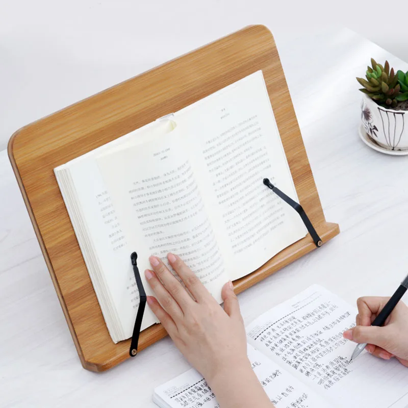 Adjustable Bamboo Book Stand Reading Rest Tablet Cook Home Study Room Book Holder Foldable Cookbook Stand Kitchen Bo