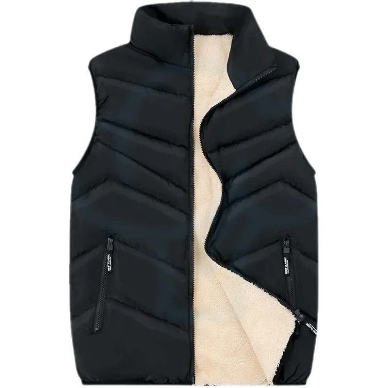 New Fashion Men's Solid Color Down Cotton Vest Winter Lamb Fleece Thick Warm Jacket Coats Male Clothes