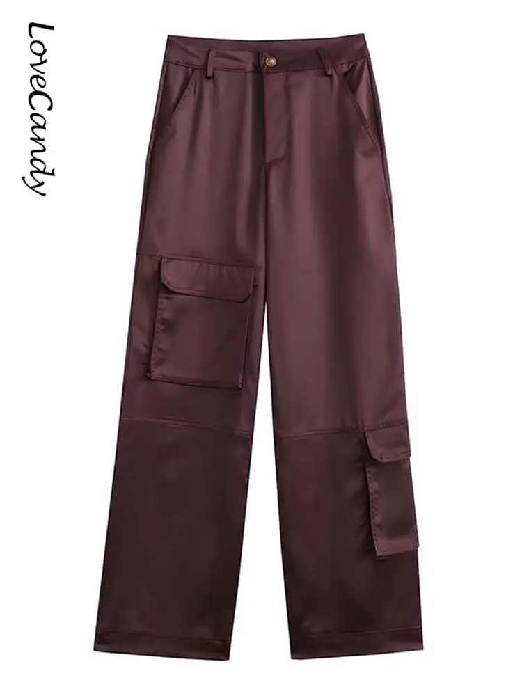 

Fashion Chic Pocket Work Solid High Waist Trousers Sexy Women Street Wide Leg Straight Pants Casual Loose Ladies Outgoing Pants