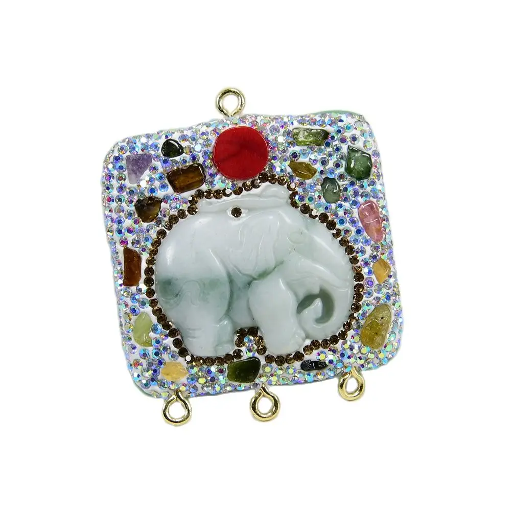 

APDGG 2 шт. 45 мм натуральный жадеит резной слон Турмалин Коралл Кулон Cz паве подвеска соединитель ожерелье сделай сам