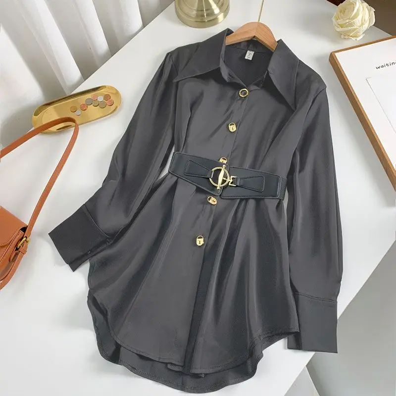 Women Casual Stylish Sexy Solid Appear Thin Shirt 2024 Spring Lady Put Away Waist Simplicity Blouse Female Fashion All-match Top