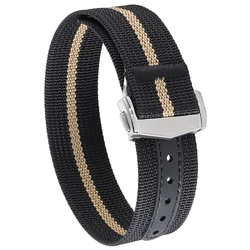 Versatile Nylon Waterproof Sports Watch Strap with Folding Buckle - 20mm (Black Gold)