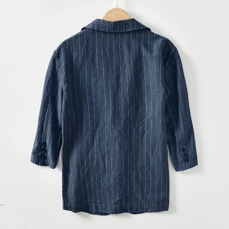 

Костюм мужской повседневный из хлопка и льна, приталенный однотонный блейзер с рукавом три четверти, одежда в стиле сафари, BL991, весна-лето