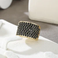 Vintage Luxury Wide Promise Rings for Women Paved Sparkling Black Synthetic Zircon Wedding Bands Rings Fashion Jewelry Gift - Image 5