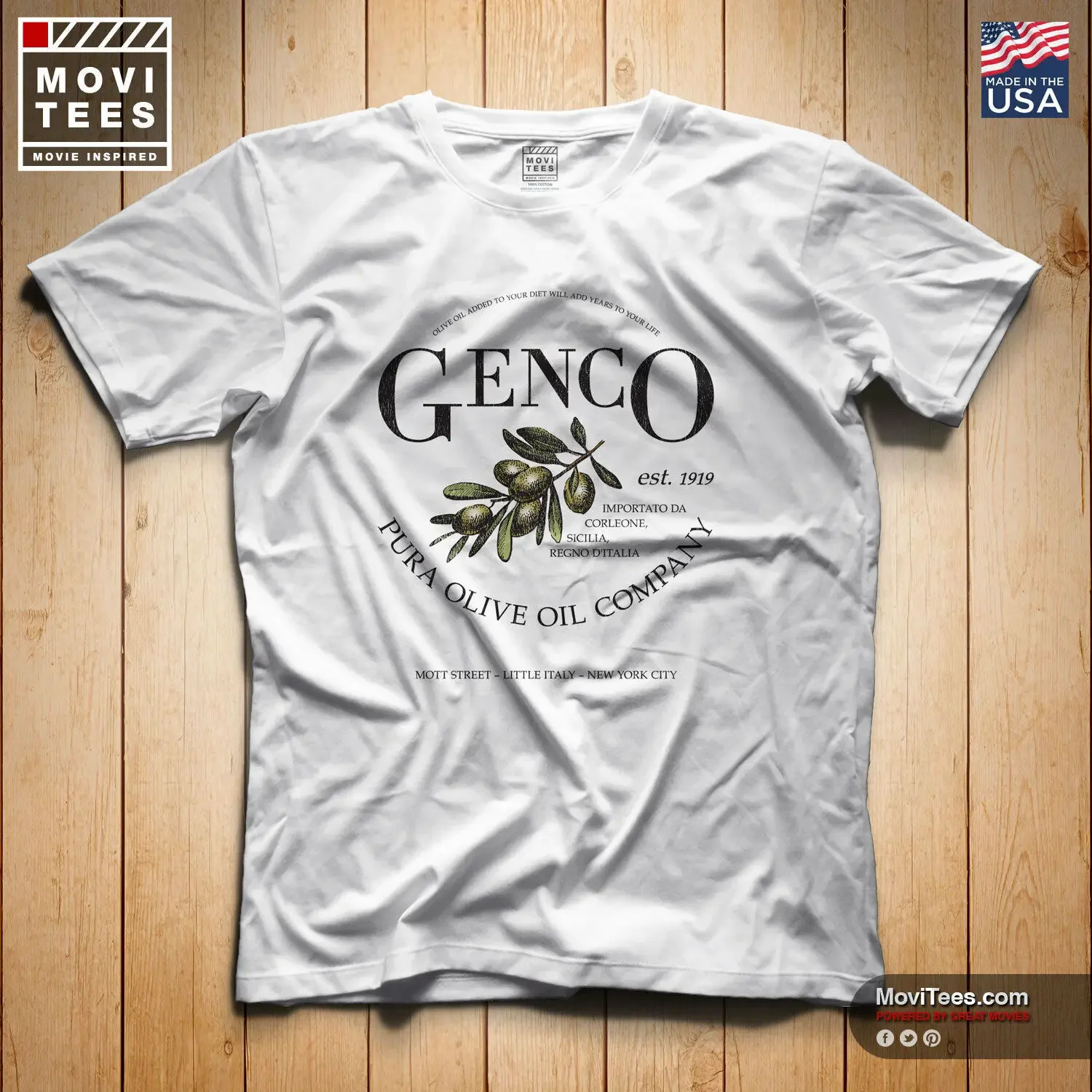Genco Pura Olive Oil Co T-Shirt 100% Cotone The Gouted Mains Unisex Tee
