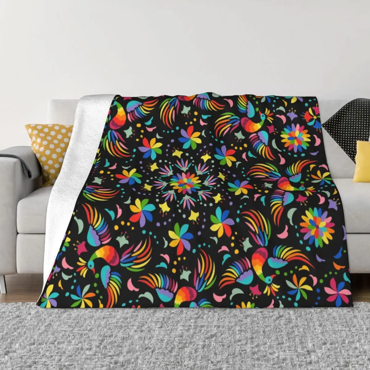 

Mexican Floral Blankets Rainbow Birds Flowers Fuzzy Funny Breathable Throw Blankets for Home All Season