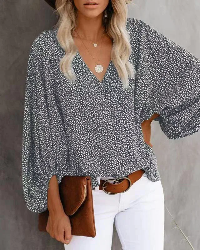 Frauen V-ausschnitt Tie Dye Leopard Print Bluse Shirts Casual Langarm Lose Pullover Bluse Tops BNS-H6651_voghion.com