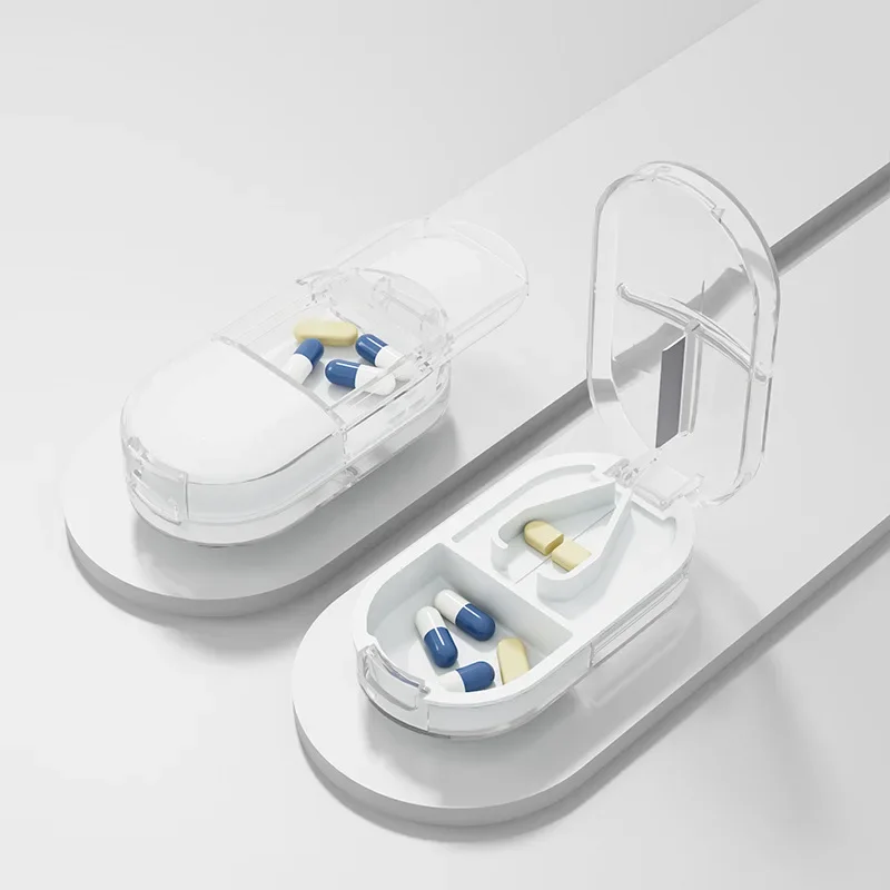 Portable Multiple Pill Cutter with Storage Box Pill Crusher Adjustable Pill Splitter Stainless Steel Cutting Blade Drug Storage