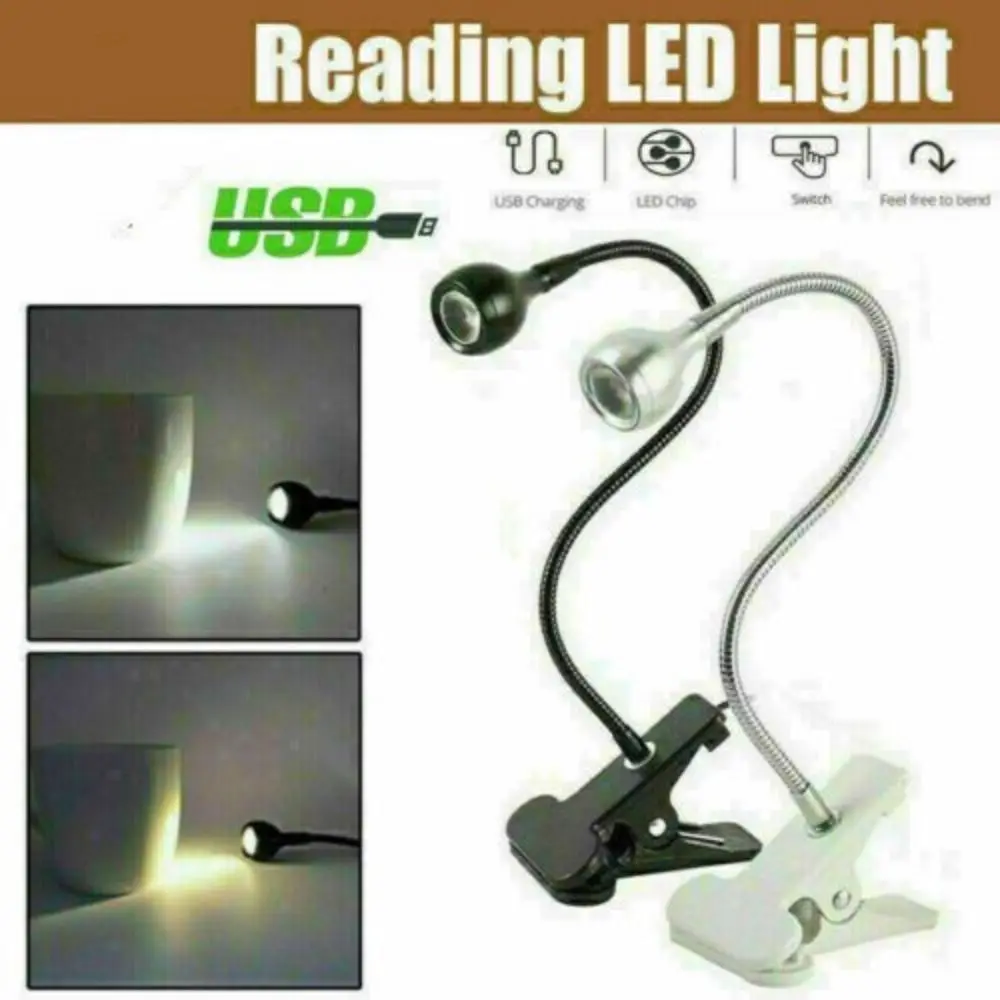 

USB Flexible Reading LED Light Clip-on Beside Bed Desk Table Bright Lamp Clip-on Table White light/Warm light