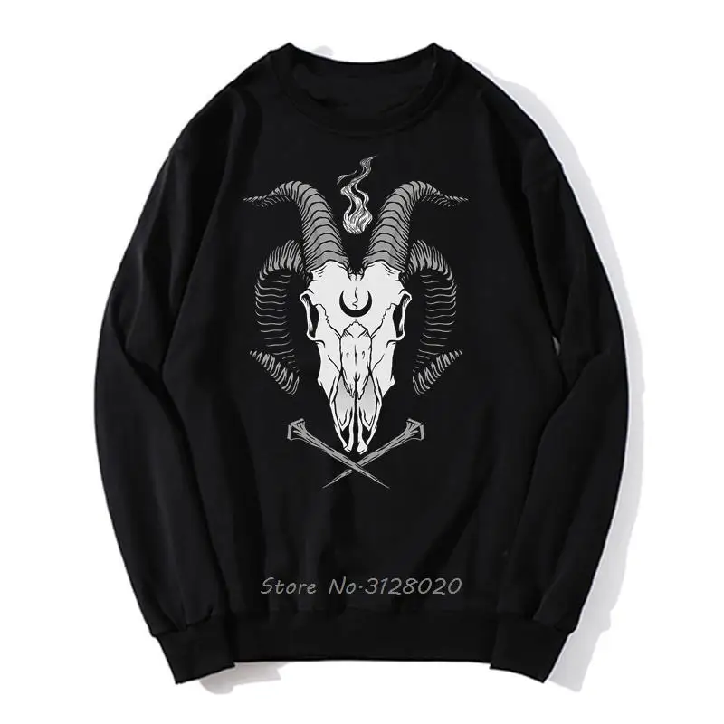 Mode Baphomet Hoodie Männer Hoodies Satan Dämon Okkult Ziege Schädel Übergroßen Pullover Unisex Sweatshirt – Detail 2