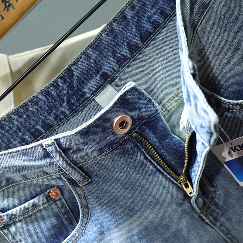 Spring New Blue Ripped Hole Jeans Men's Elastic Slim Stitching Patch Korean Fashion Male Clothing Denim Trousers Streetwear