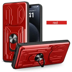 Dual-Layer Armor Case with Card Storage and Camera Protection for Redmi A3X (Red)
