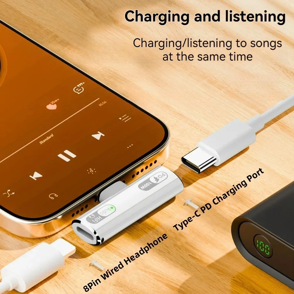 USB C 헤드폰 오디오 및 충전기 2 in 1 어댑터 타입-C to IOS 8핀 유선 이어폰 PD 100W 고속 충전 기능 탑재 (폰/태블릿용)