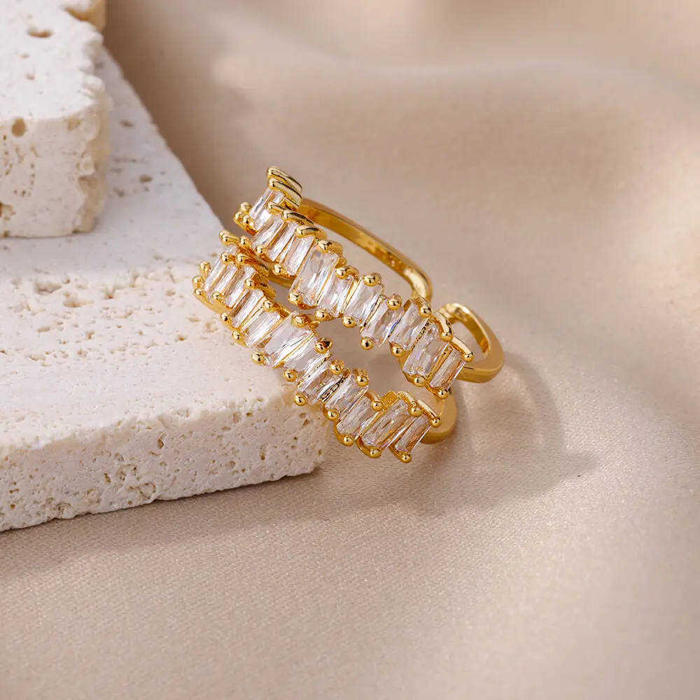 Zircon Rings For Women Gold Plated Stainless Steel