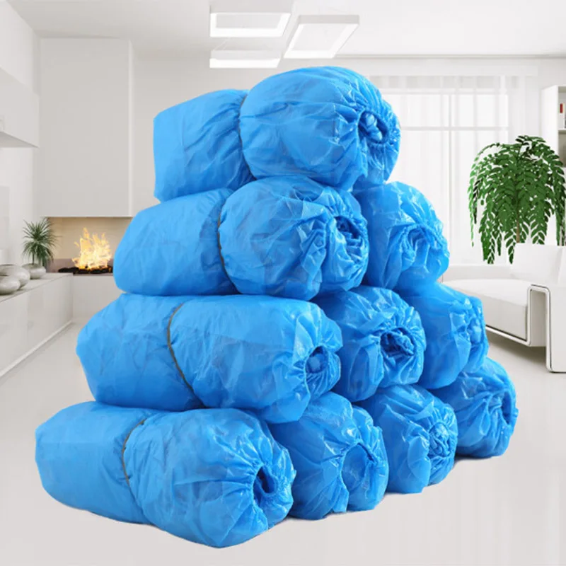 100pcs Waterproof Boot Covers Plastic Disposable Shoe Covers Overshoe Blue Rain Shoe Mud-proof Carpet Cleaning Household Medical shoe covers,rain shoe covers,disposable shoe covers,rain shoe protector,plastic shoe cover
