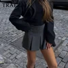 TRAFZA 2025 Spring Summer Women Casual Tierred Mini Skirts Fashion Vintage Solid High Wasit Ruffles Pleated Sexy Shorts Skirts 1