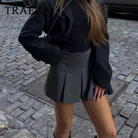 TRAFZA 2025 Spring Summer Women Casual Tierred Mini Skirts Fashion Vintage Solid High Wasit Ruffles Pleated Sexy Shorts Skirts 1