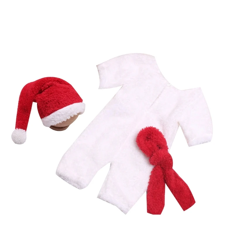 

Newborn Photo Props Christmas Costume Long Jumpsuit Santa Hat Neck Scarf Photoshooting Clothes Baby Photography Suit