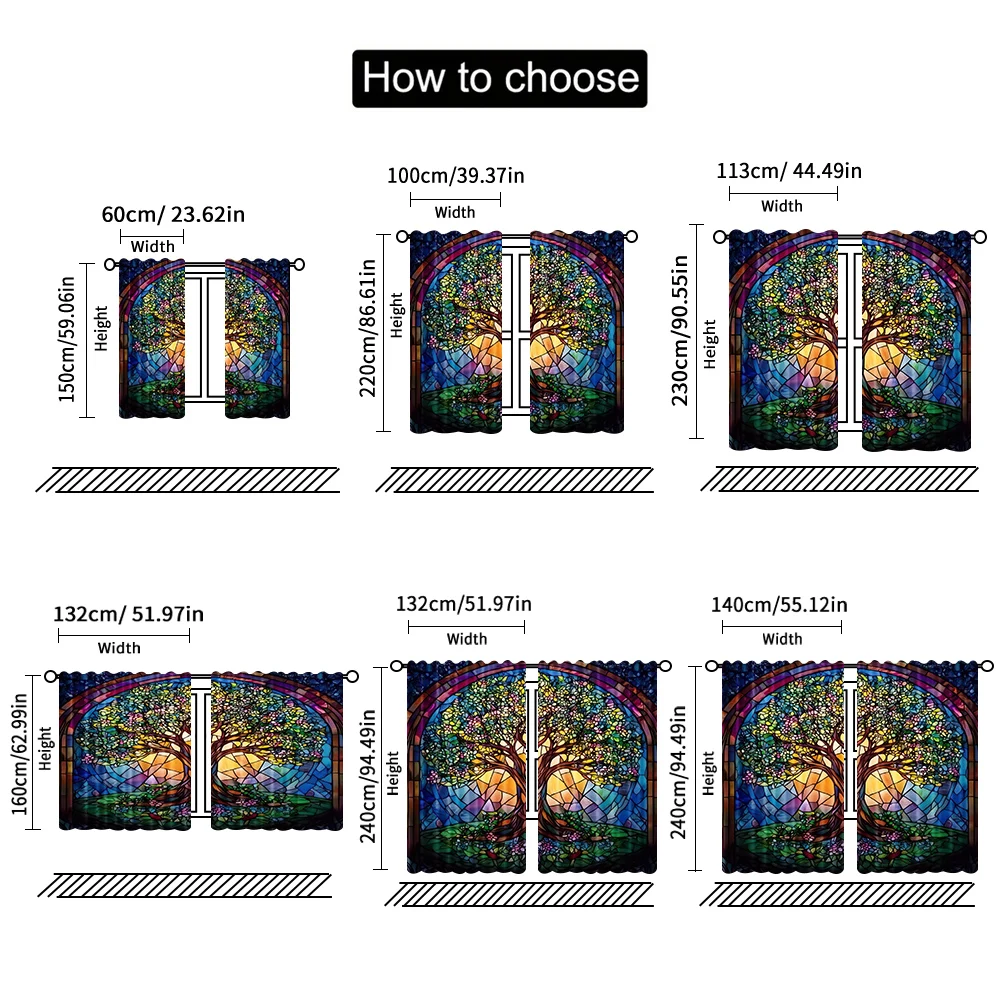 2pcs, spring summer Curtains Stained Glass Tree of Life Yarn Curtains 100% Polyester Room Decor for Room, Kitchen, Study, 4