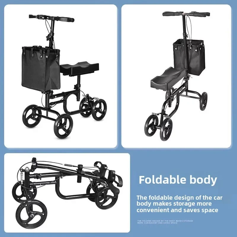 Elderly Four-wheeled Walker, Ankle Injury Walker, Elderly Foldable Scooter, Adjustable Knee Crutch Cart with Wheels 2