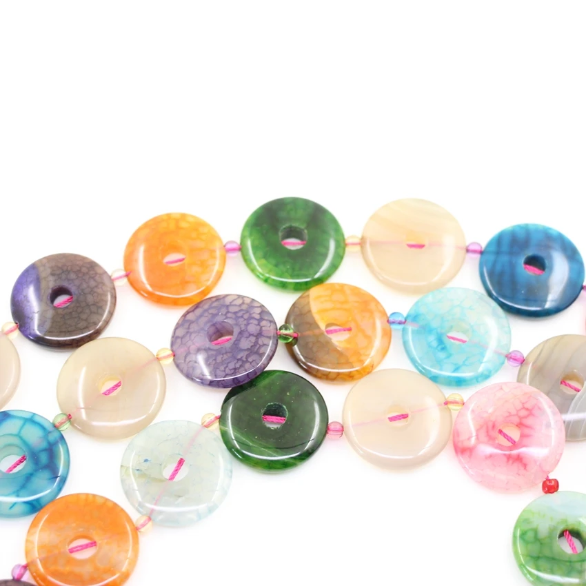 14PCS/Strand Mix Colour Dragon Vein Agates Donut Loose Beads,Natural Onxy Lucky Safety Pendants Earrings Necklace Jewelry Making