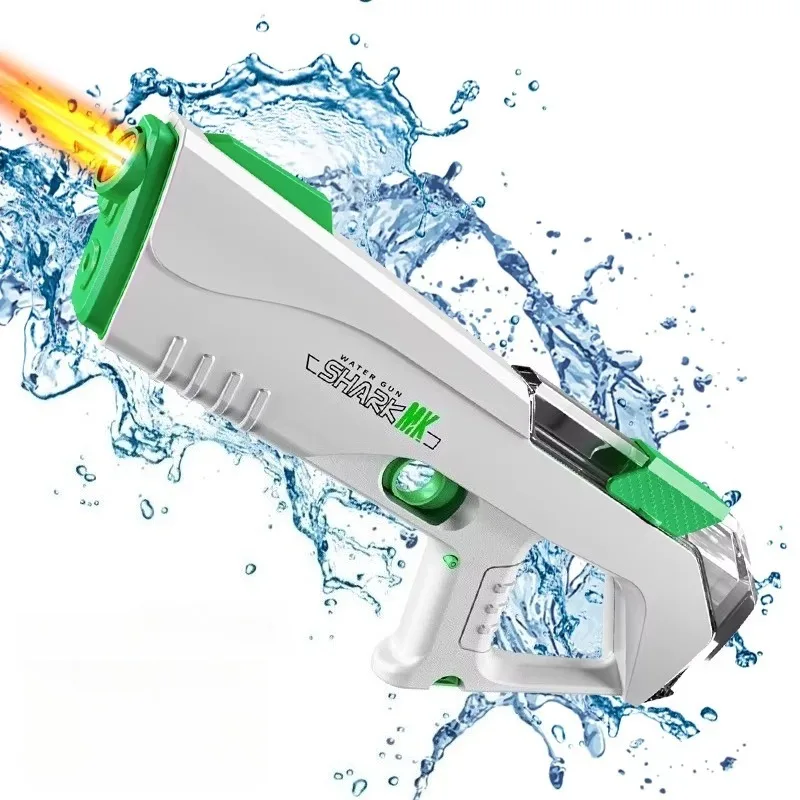 2026 어린이용 전동 물총, 라이트업 기능 탑재, 충전식 자동 물 흡수, 상어 모양 버스트 블래스터, 여름 야외 수영장 장난감