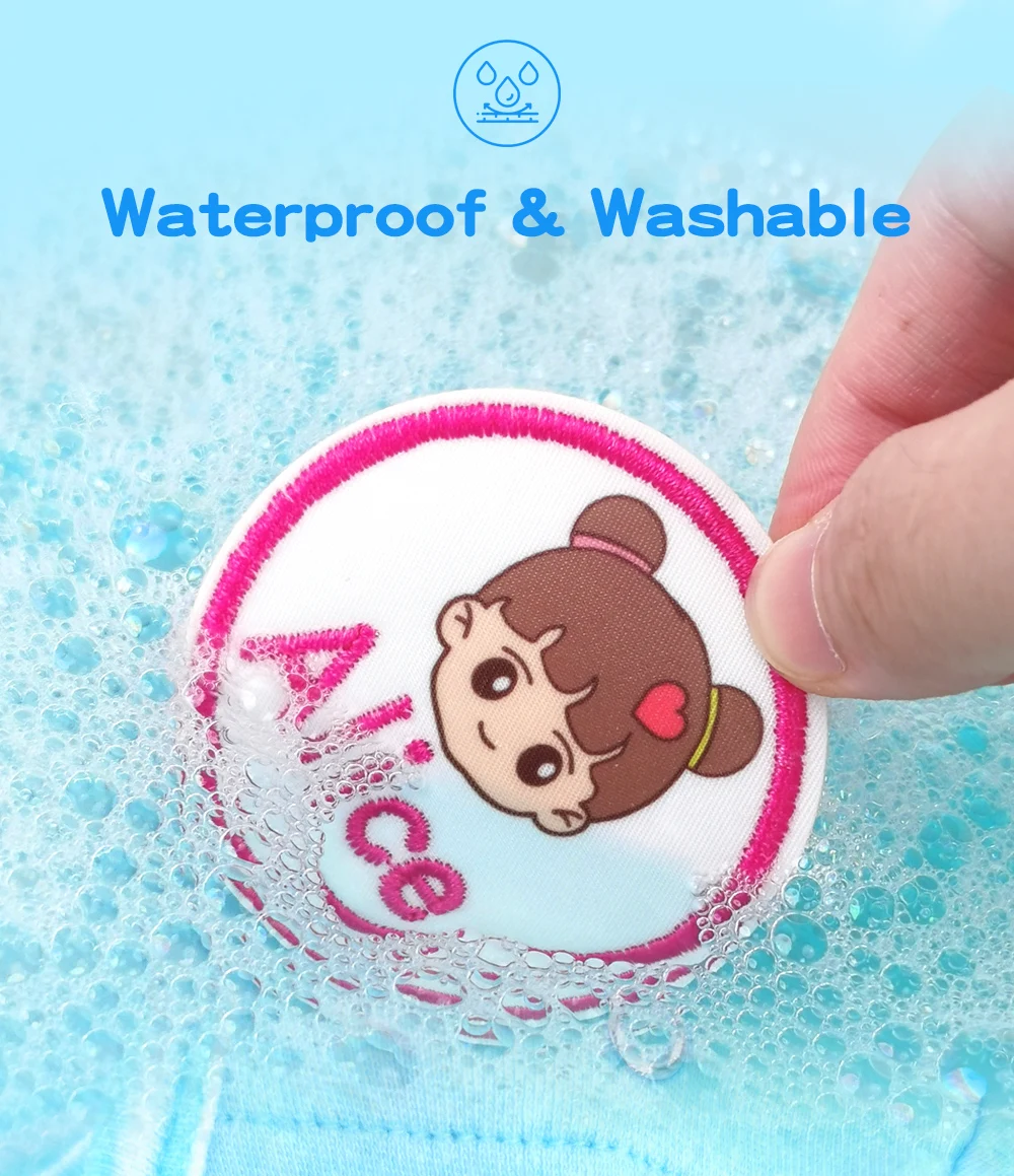 Personalized Waterproof Name Sticker Iron on Label Children Round Sewing Embroidery Washable Tags For Handmade Clothing
