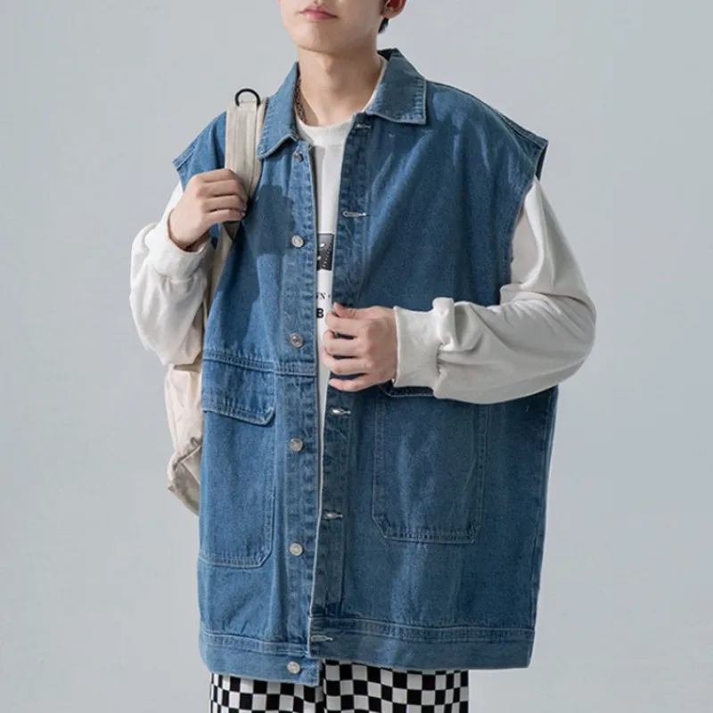 All Season Fashion Men's Solid Pocket Cool Boy Casual Loose Safari Style Tess Button Sleeveless Vest Denim Button Jacket Coat tess ot the d urbervilles