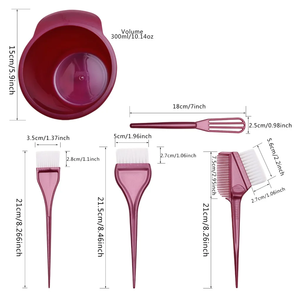 5pcs/set Professional Premium Salon Hair Dye Kit Tail Comb Bleaching Hair Coloring Brush and Bowl Set Applicator Tools Durable