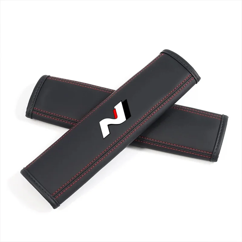 Car Seat Belt Nappa Leather Safety Belt Shoulder Covers For Hyundai N Performanc