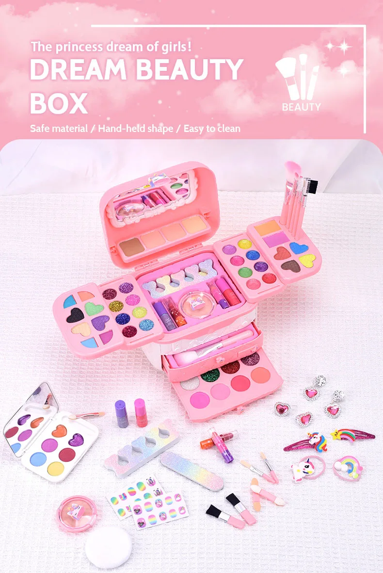 80 PCS Kids Makeup Kit for Girls 5 6 7 8 Years Old, Unicorn Girls Toy for Little Birthday, Princess Dolls Dress Up Toy