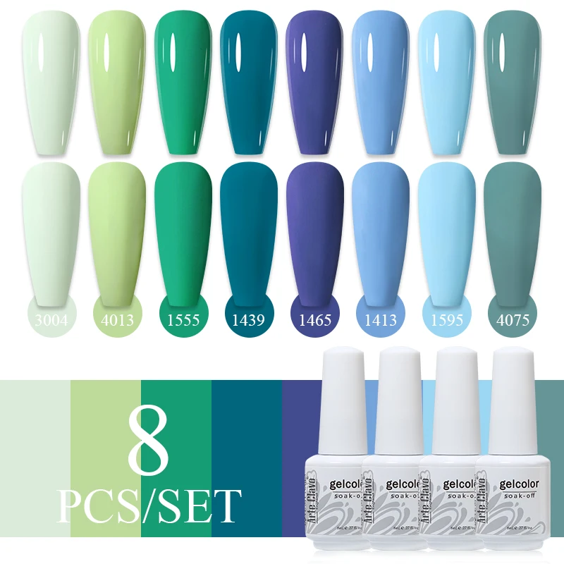 Arte Clavo Vernis 반영구 UV 젤 네일 광택제, UV 젤 바니시 래커, 네일 아트 화이트 유리병, 세트당 8ml, 8 개