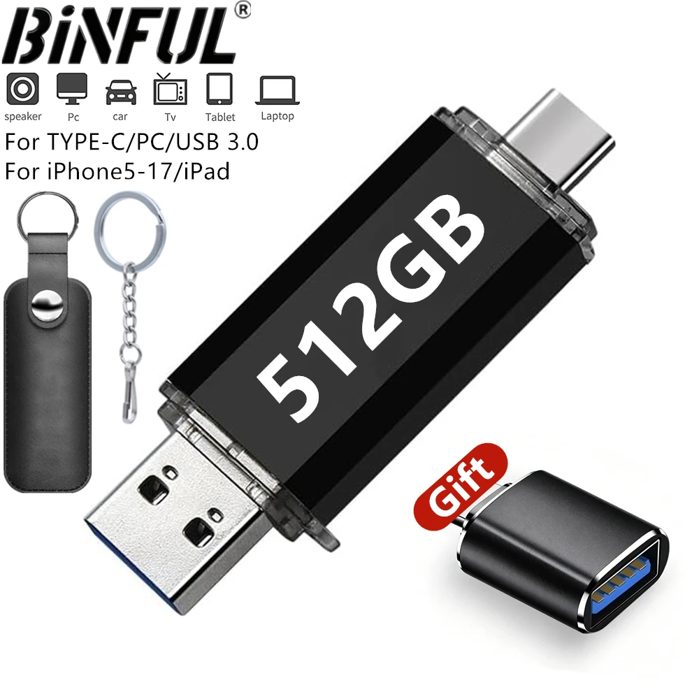 512GB OTG USB Flash Drive USB 3.0 Type C For iPhone ipad 128GB 256GB Pendrive Samsung Huawei Xiaomi Android Laptop Memory Stick 1