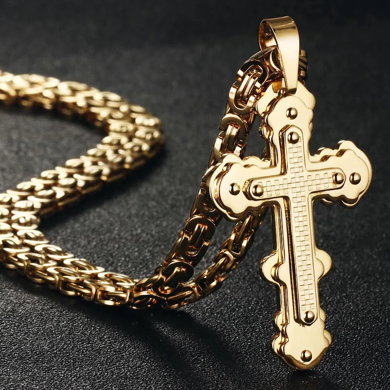 Orthodoxe Kreuz Anhänger Halsketten für Männer Edelstahl Katholischen Jesus Halskette Silber Farbe Byzantinische Ketten Männlichen Schmuck