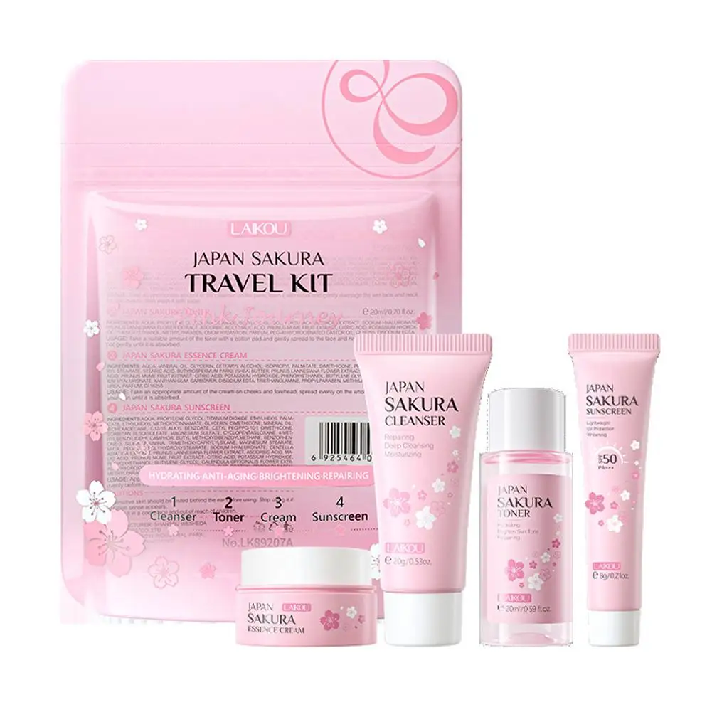 Sakura Skin Care Set - Cleanser Serum Eye Cream Facial Cream  Sunscreen Travel Kit for Women