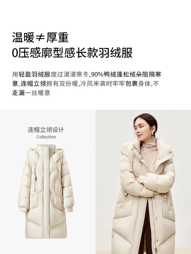 SENTUBILA Winter Long Down Coat Women 2024 Korean Over`sized Hooded Zipper White Duck Down Jackets Parkas Outerwears W44Y55972