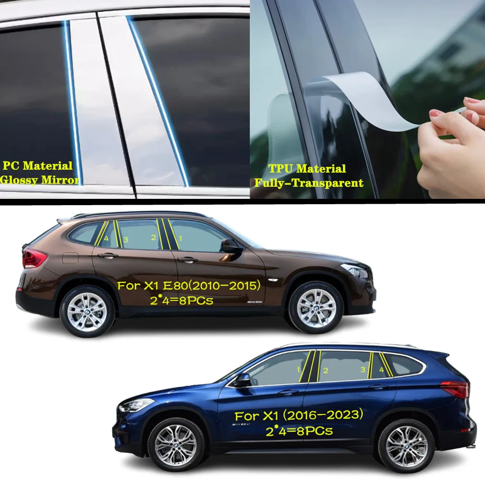 Per Bmw X1 E80 F48 Sdrive Xdrive 2010-2023 Car Tpu/Glossy Mirror Pillar Post Cover Door Trim Window Sticker Plate Accessori