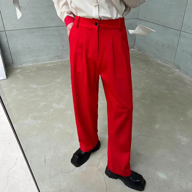 Red Suit Pants Men Fashion Social Mens Dress Pants Korean Loose Straight Wide Leg Pants Mens Oversized Formal Trousers M-XL 2