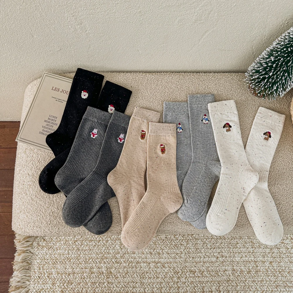 Niedliche Cartoon-Tier-Socken mit Polka Dots und Schneemann-Stickerei, Trendige Damen-Plüschsocken, Weihnachtsgeschenk – Detail 9