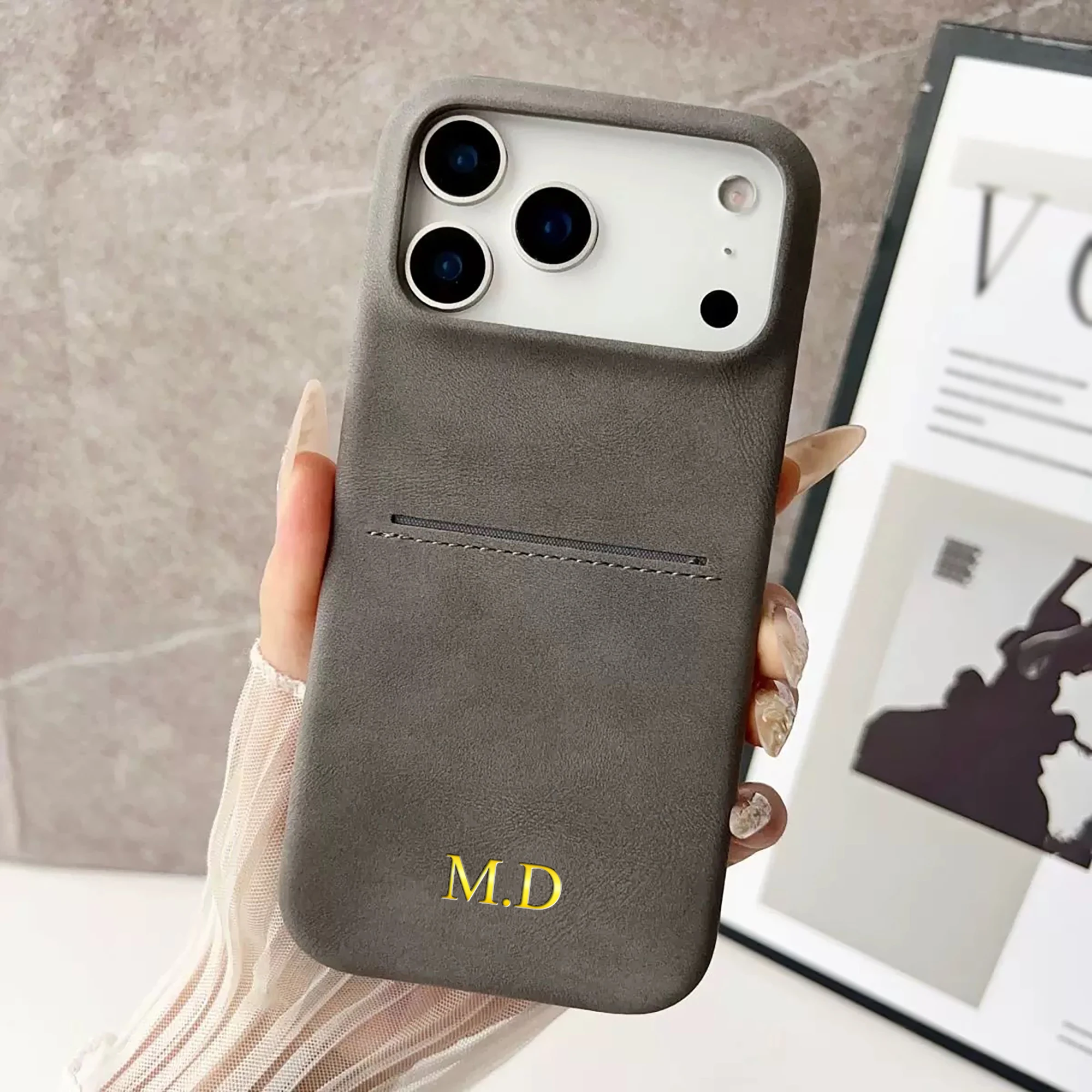 Personalized Vintage Faux Leather Insertable Card Case for iPhone 17 thumbnail 2